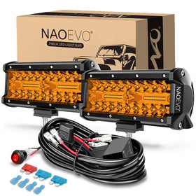 NAOEVO front view of 7 inch amber LED bar showing beam design and improved visibility