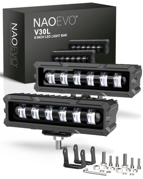 NAOEVO front view of 6 inch LED bar showing sleek housing and beam headroom benefit