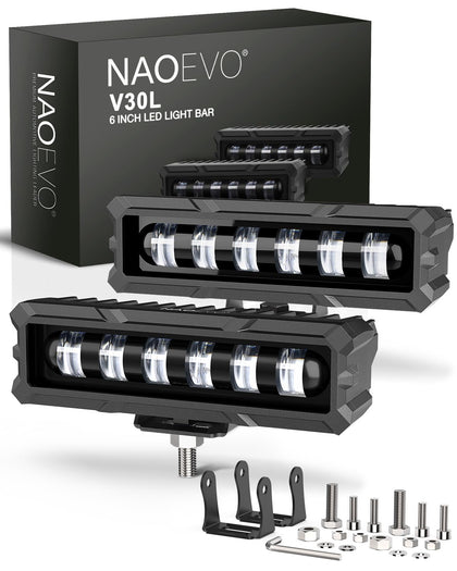 NAOEVO front view of 6 inch LED bar showing sleek housing and beam headroom benefit