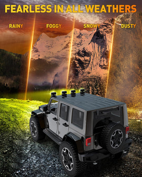 NAOEVO light bar in off-road night scene demonstrating fog-penetrating yellow beam