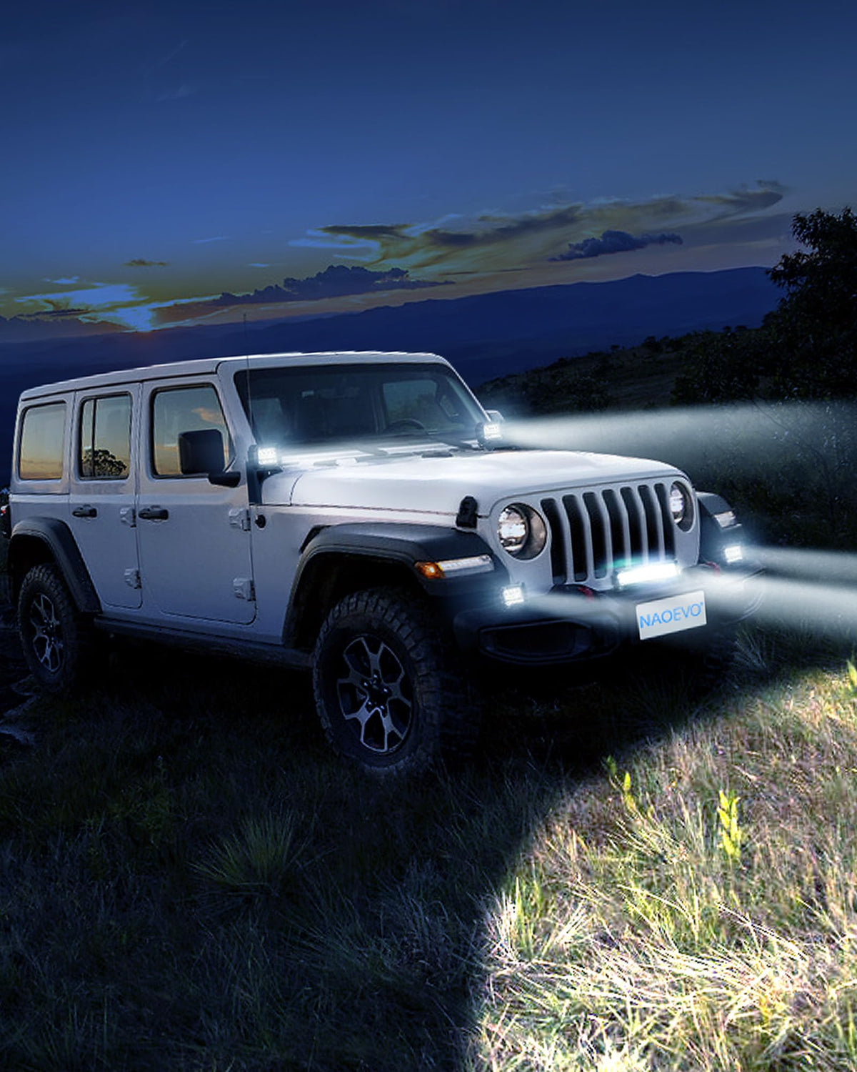 NAOEVO lifestyle shot on a rural road showing safer night driving visibility