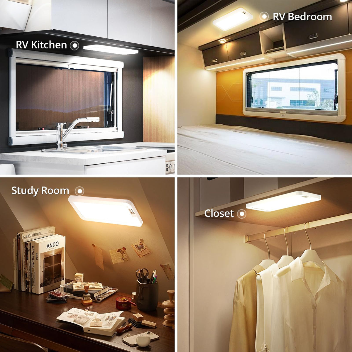 NAOEVO installed in RV ceiling providing broad, even light for interiors