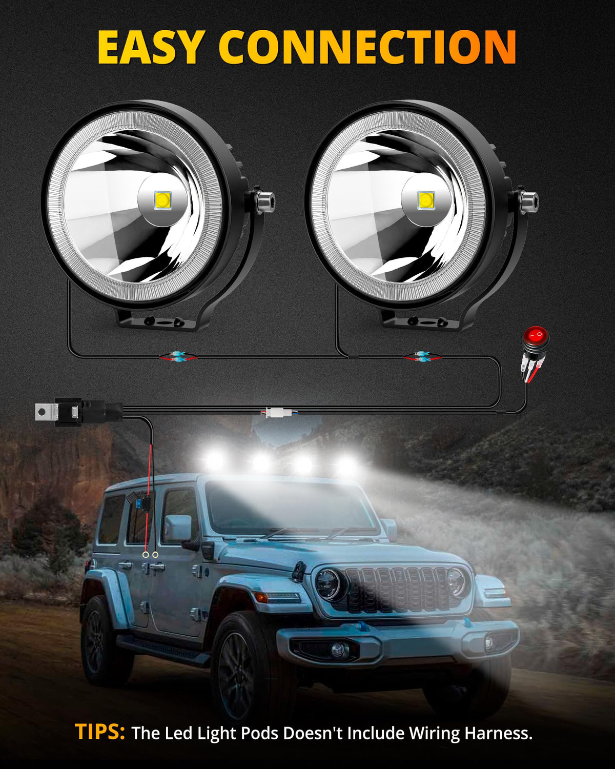 NAOEVO mounted on off-road truck at night improving visibility