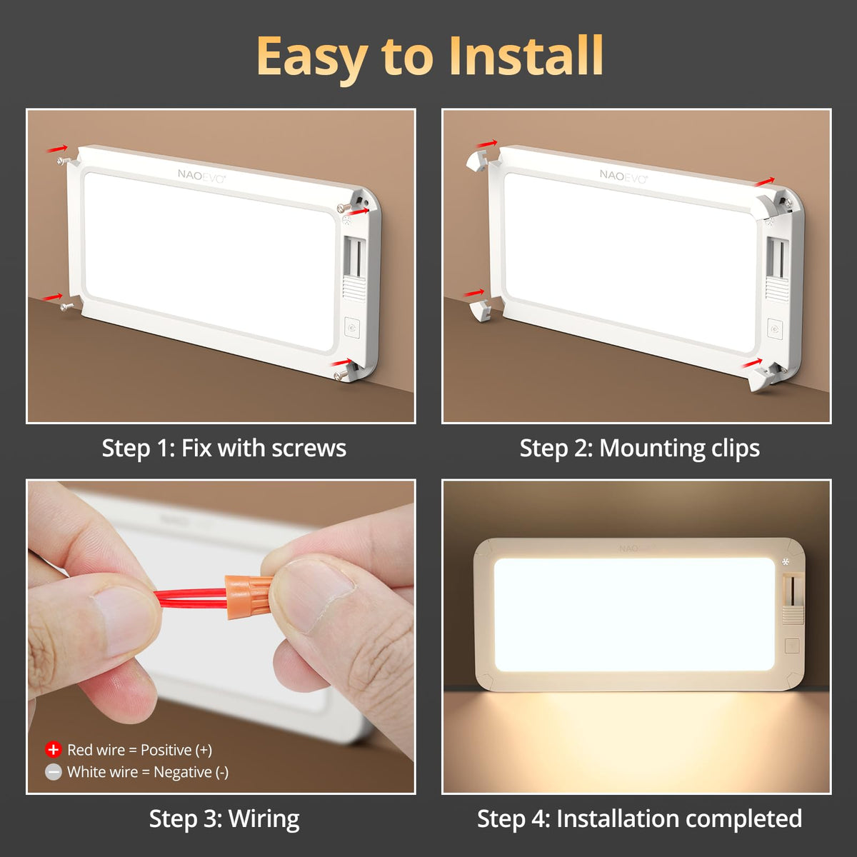 NAOEVO button detail highlighting simple color and brightness control benefit
