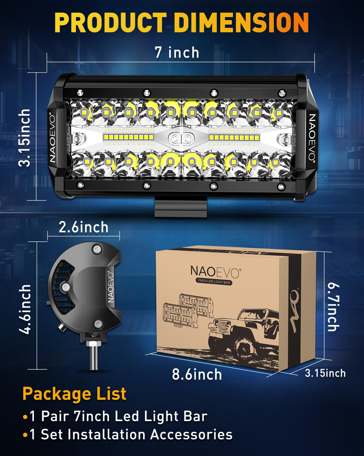 NAOEVO sealed lens and label highlighting IP68 waterproof protection benefit