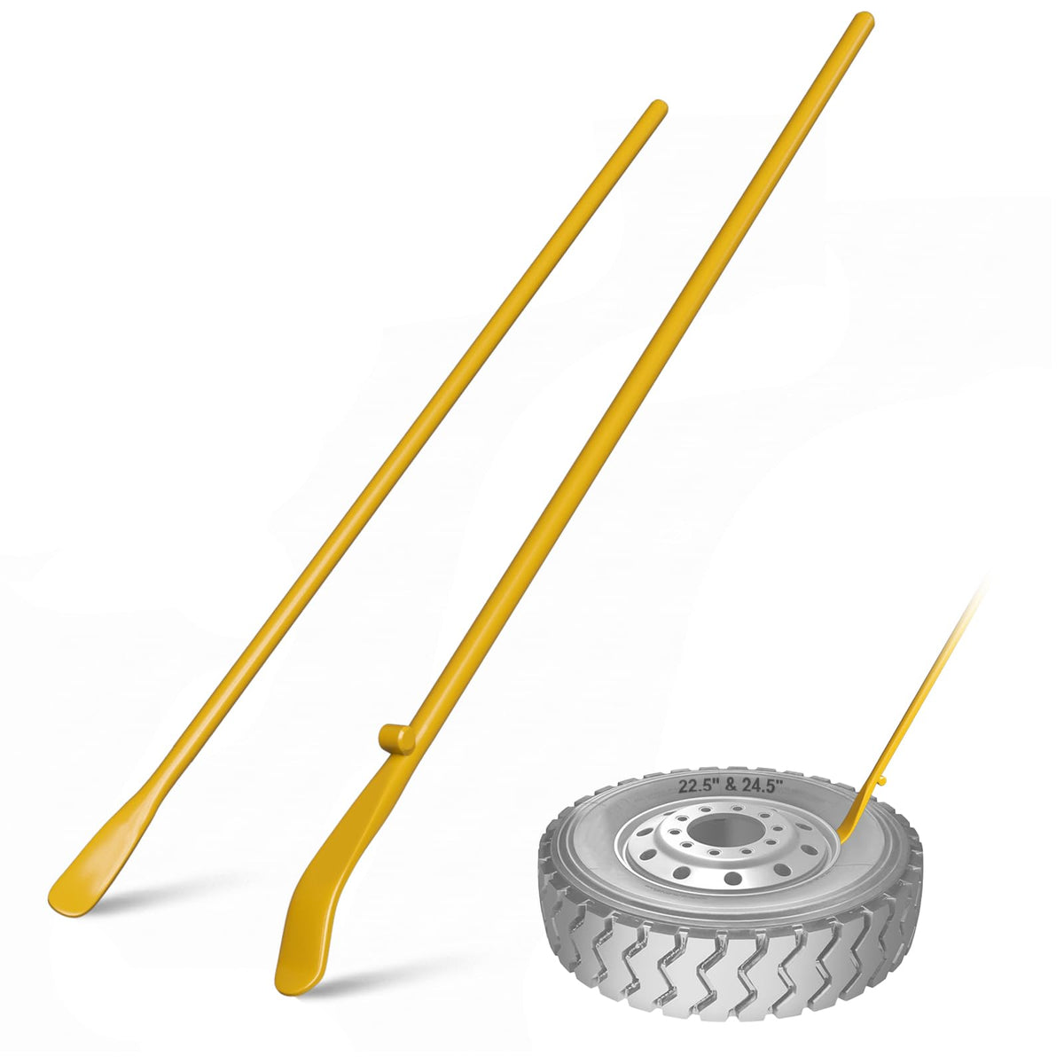 Naspios front view of 39-inch bars showing length and bright yellow finish for quick location