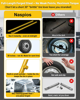 Naspios bars beside ruler for scale showing true 39-inch length for superior torque