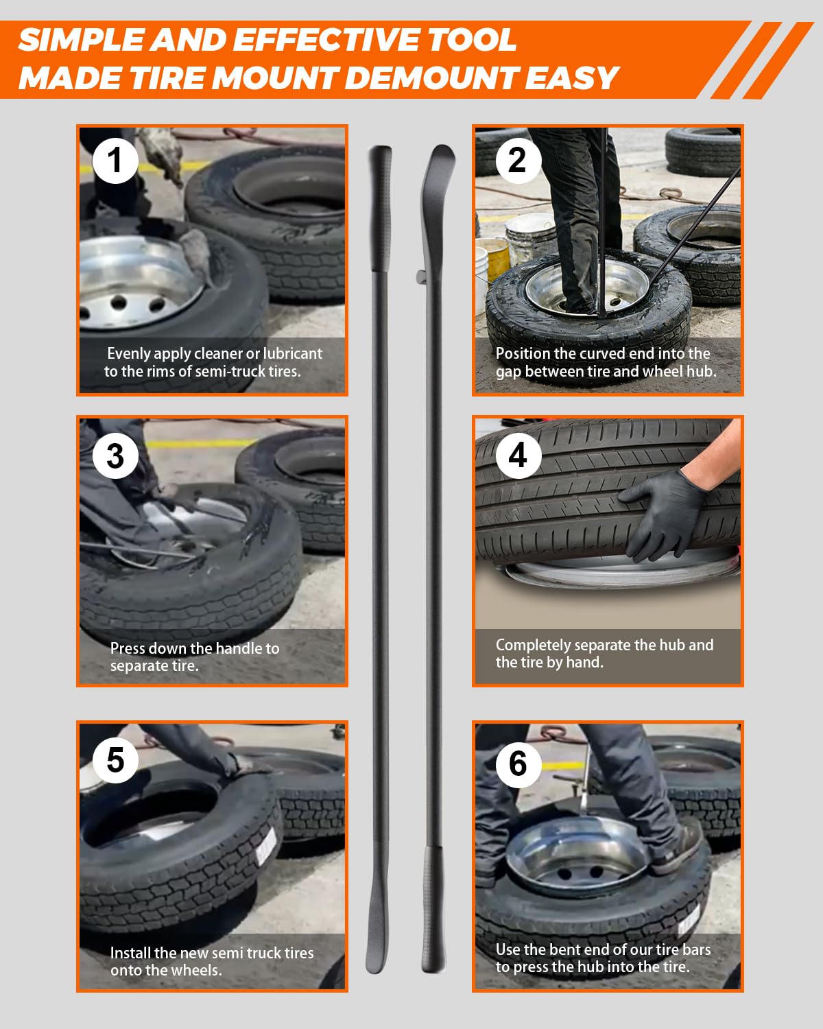 Naspios bars in use on a semi tire illustrating faster solo tire changes