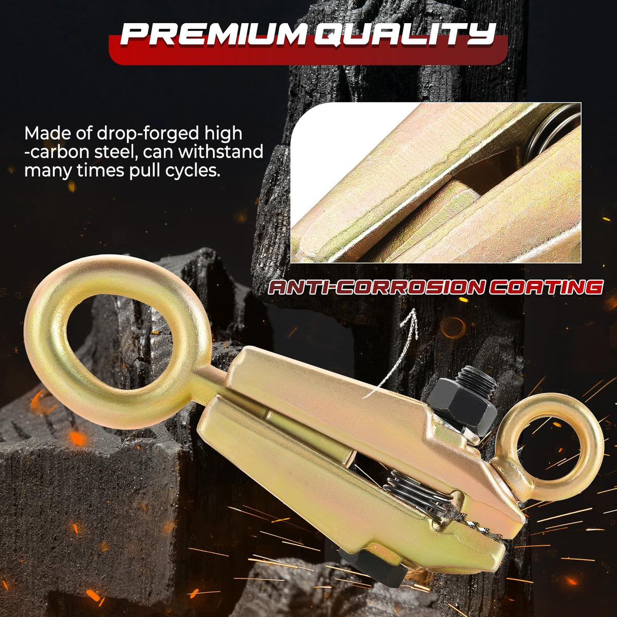 NATGAI clamp installed in a pinch weld demonstrating narrow-space access and paint protection
