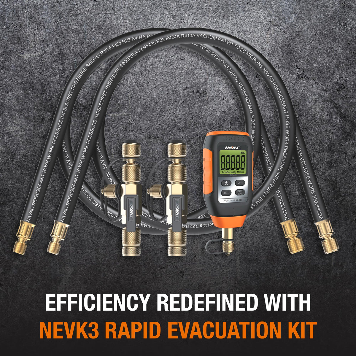 NAVAC NEVK3 kit in field setup connected to HVAC unit for faster evacuation