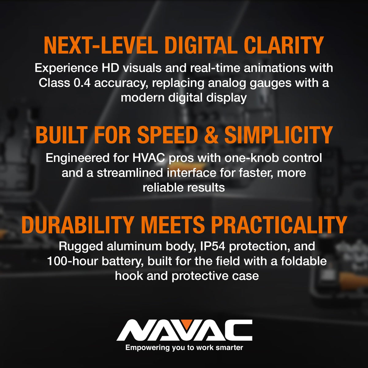 NAVAC aluminum body detail highlighting rugged build and long-term durability