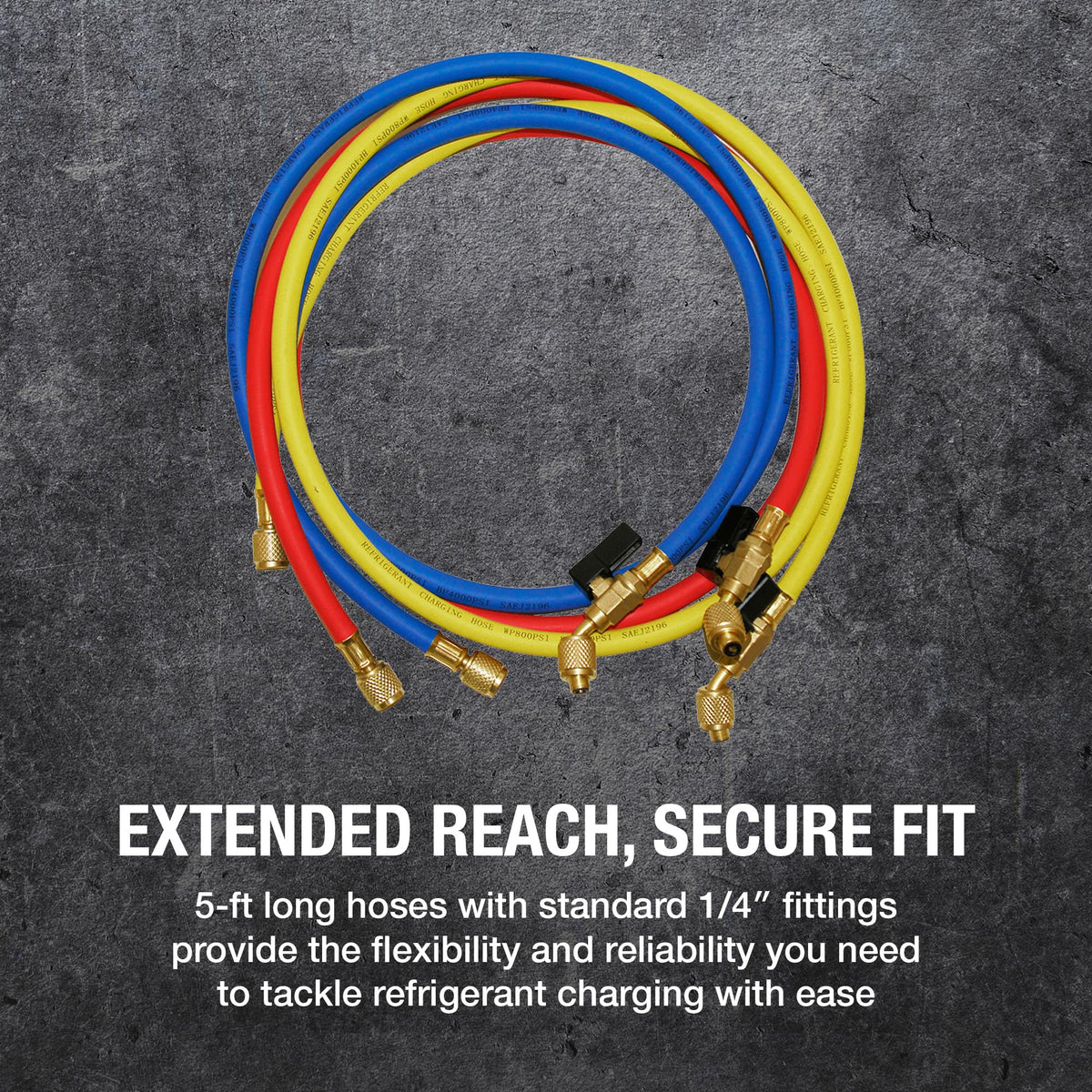 NAVAC hose next to ruler showing 5-foot length for accurate reach estimation