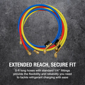 NAVAC hose next to ruler showing 5-foot length for accurate reach estimation
