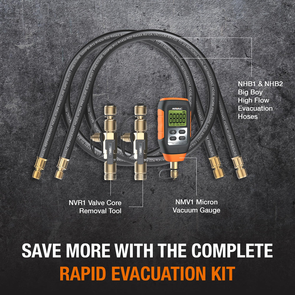NAVAC NVR1 close-up of valve core removal tool demonstrating leak-free core removal