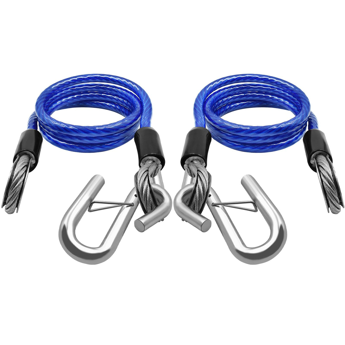 NAZOU front view of coiled 48-inch safety cable showing hooks and ring, visible quality benefit