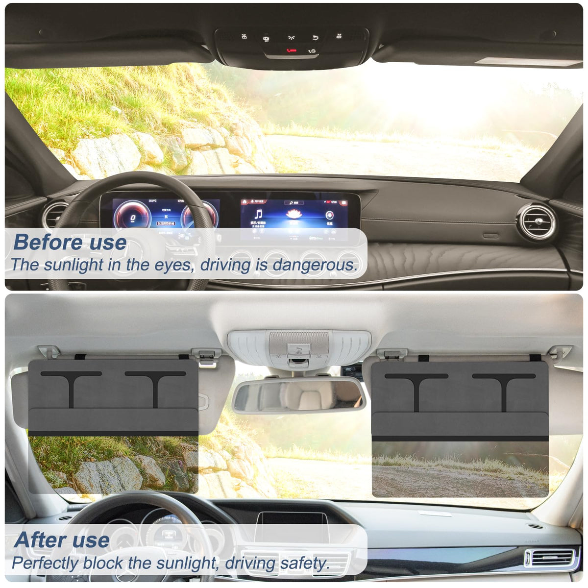 NAZZO installed on driver side visor demonstrating improved visibility while driving
