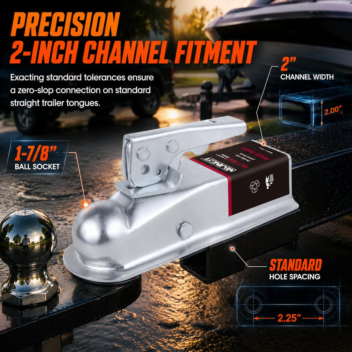 NBJINGYI side profile mounted on 2" tongue demonstrating alignment benefit