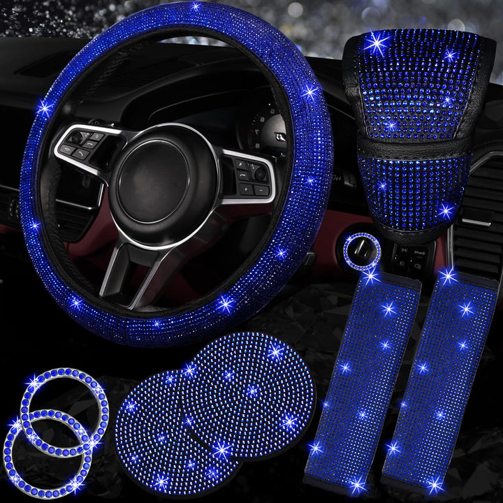 NBTEPEM front view of full blue bling 8-piece set showing coordinated sparkle