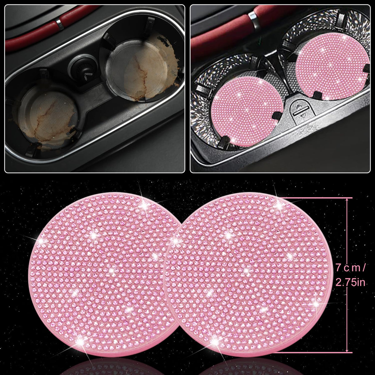 NBTEPEM car coasters and start button rings protecting and decorating cupholder