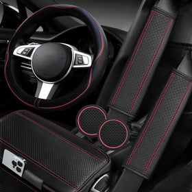 NBTEPEM front view of pink 6-piece car accessory set showing contents and color appeal