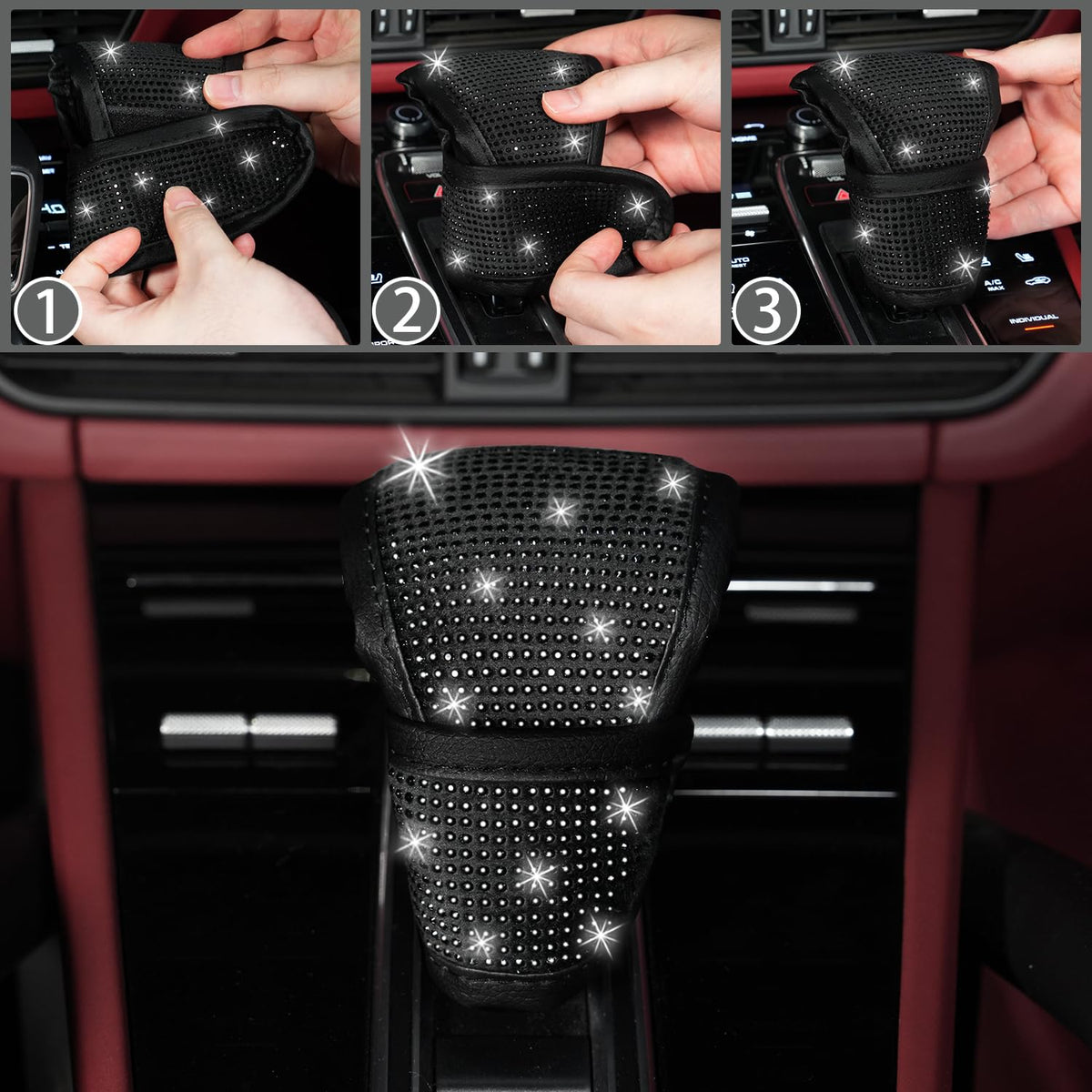 NBTEPEM gear shift cover on console displaying sparkle and refined center stack