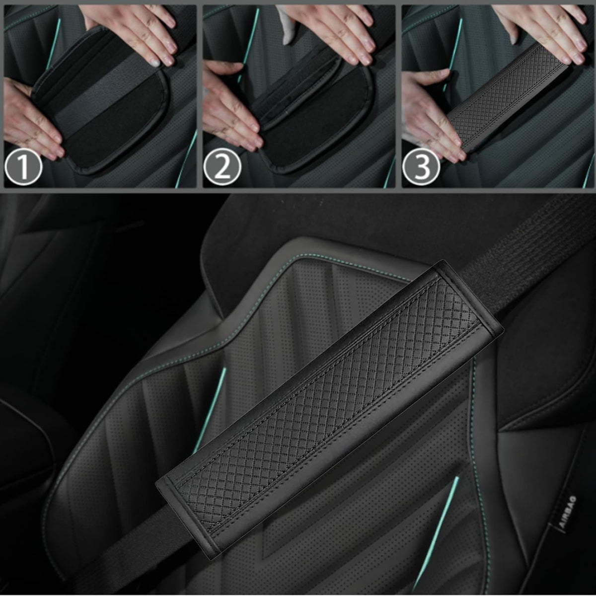 NBTEPEM installer stretching cover onto steering wheel showing easy-fit benefit