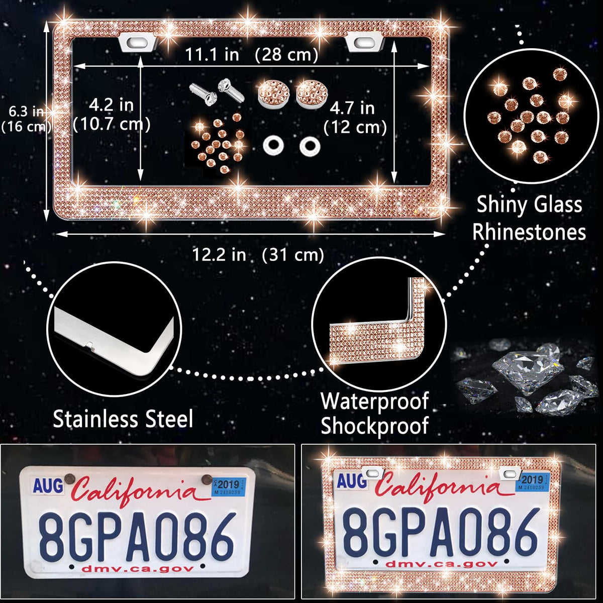 NBTEPEM license plate frame in gold-champagne adding coordinated exterior flair benefit