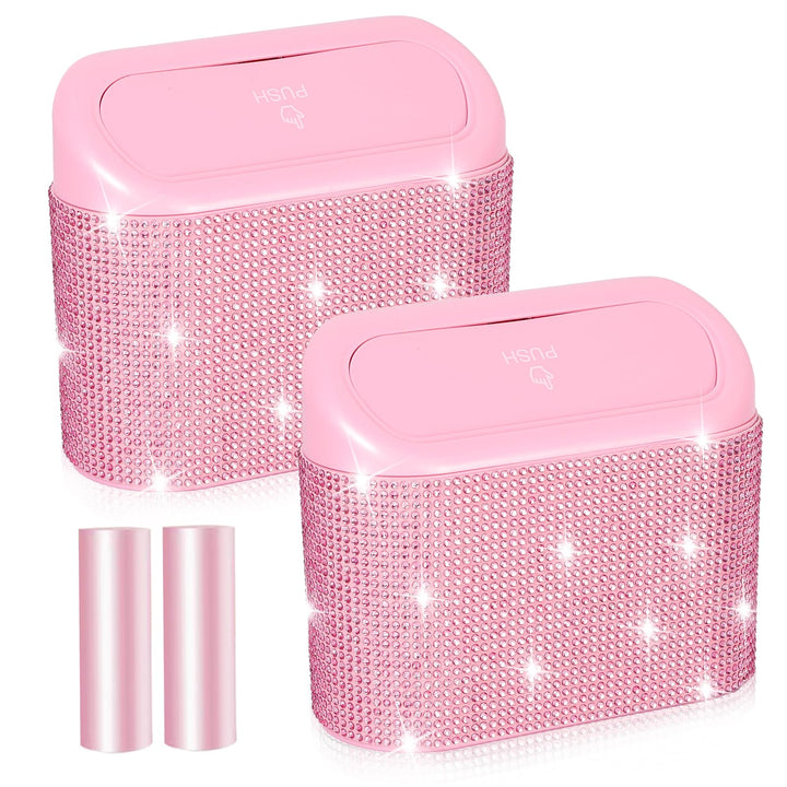 NBTEPEM front view of pink car trash can shows stylish storage benefit