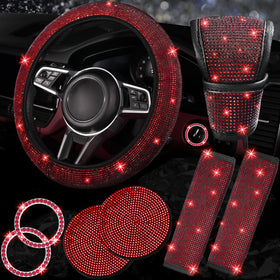 NBTEPEM steering wheel front view showing red rhinestones and glamorous grip