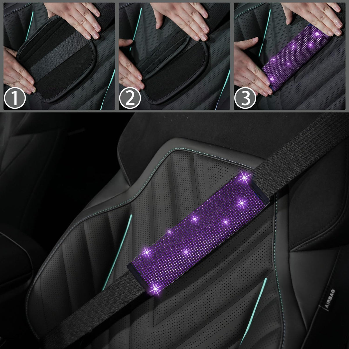 NBTEPEM seat belt covers detail view showing soft backing and added comfort benefit