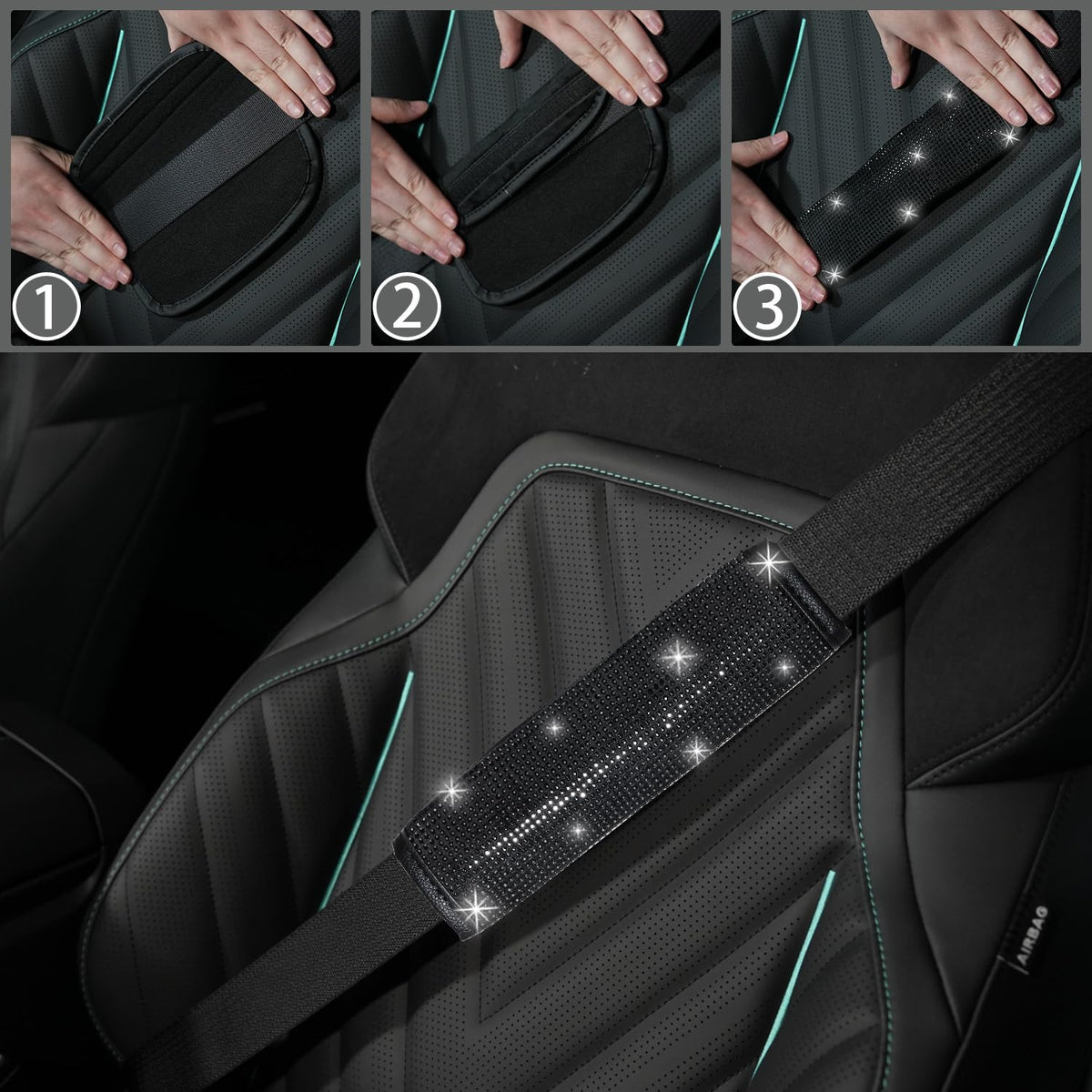 NBTEPEM seat belt covers installed showing comfort and elegant cabin upgrade