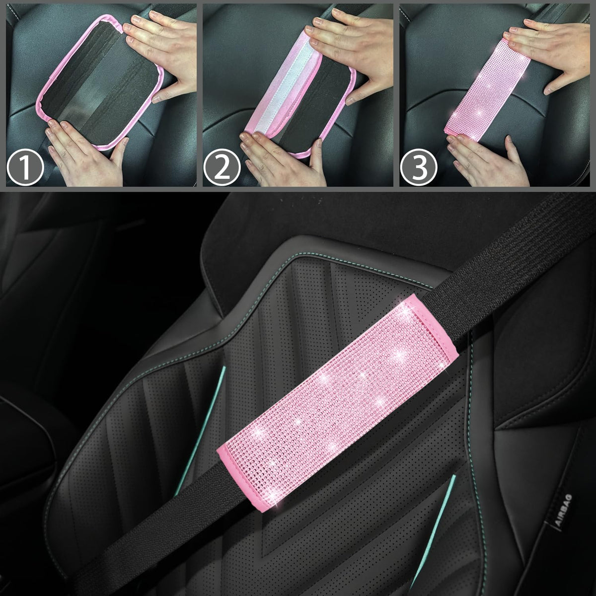 NBTEPEM seat belt pad detail showing soft cover and easy fit