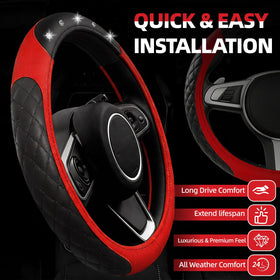 NBTEPEM steering wheel close-up with rhinestones providing grip and flashy look