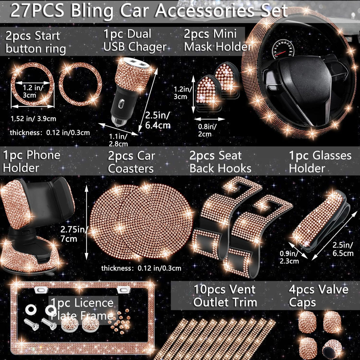 NBTEPEM steering wheel cover closeup displaying rhinestone texture and secure grip benefit