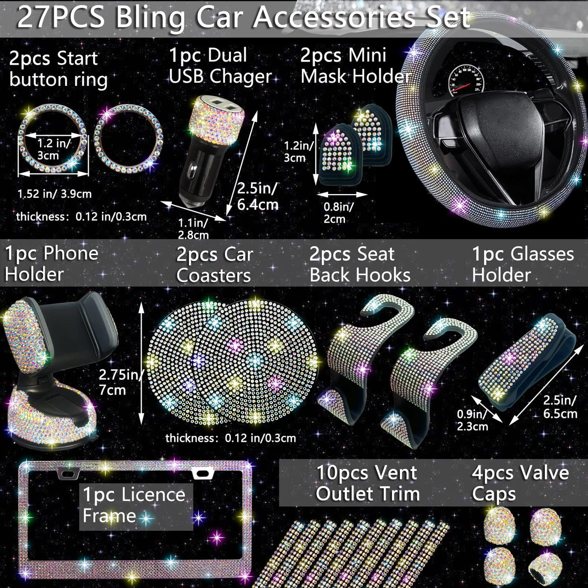 NBTEPEM steering wheel cover close-up showing grip and sparkle