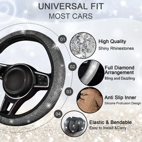 NBTEPEM steering wheel cover close-up with rhinestones for glam