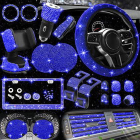 NBTEPEM steering wheel cover front view showing blue rhinestones and enhanced grip