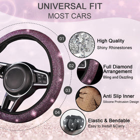 NBTEPEM steering wheel cover close-up showing rhinestone texture and grip