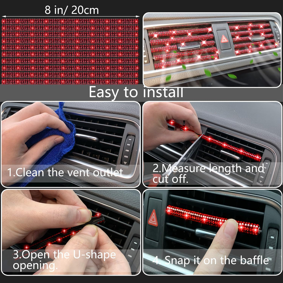 NBTEPEM vent outlet trims arranged showing consistent red crystal accenting