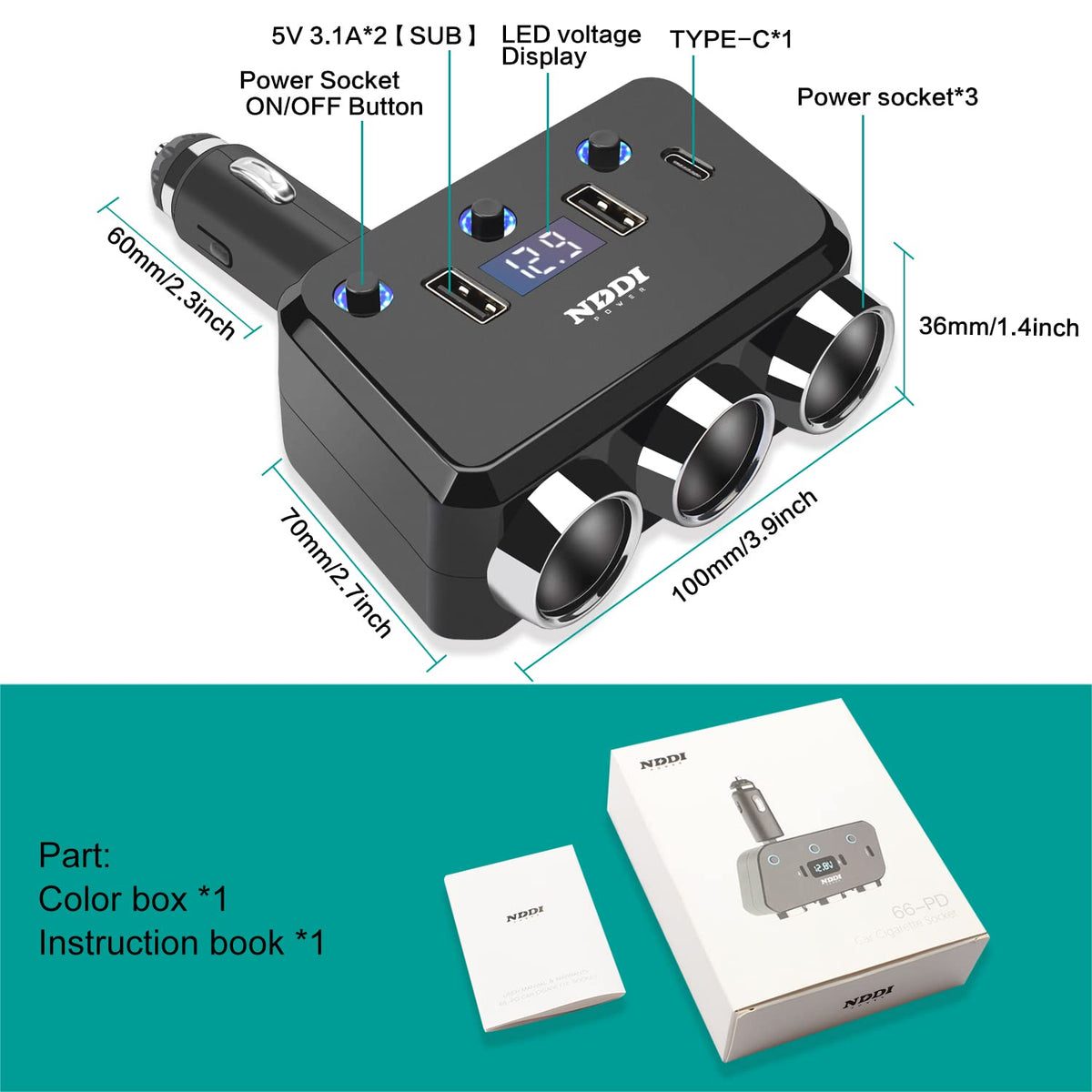 NDDI POWER installed in car cup area powering multiple devices on road trips