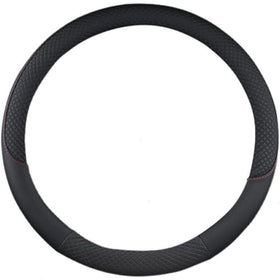 Neasekuoia front view of black steering wheel cover showing fit and finish benefit