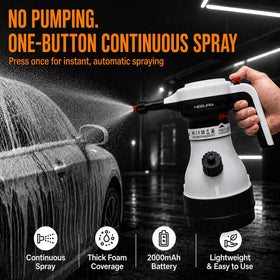 NEBURIA close-up of precision nozzle, denser foam performance