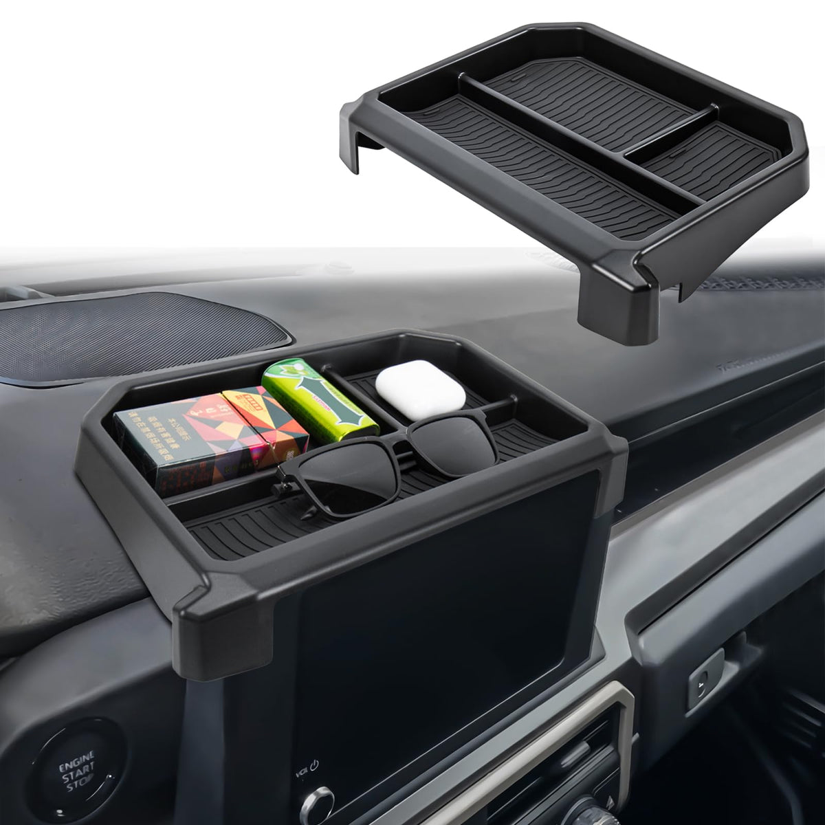 Neepiar front view of tray showing fit and added storage benefit
