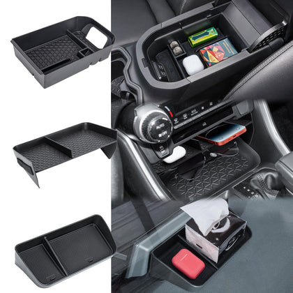 Neepiar front view of three-piece console trays showing neat storage benefit