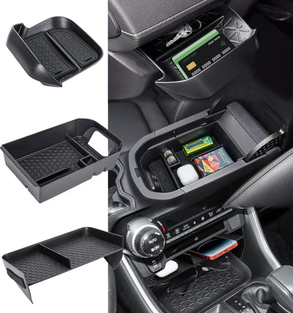 Neepiar front view of three-piece console set showing neat storage benefit