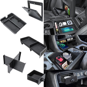 Neepiar front view of assembled center console organizer showing neat storage benefit