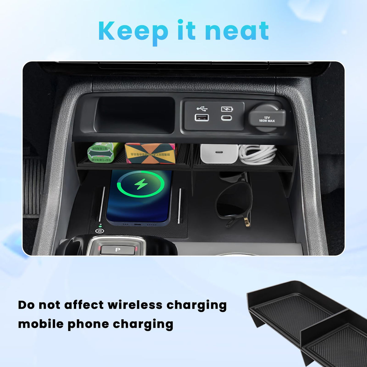 Neepiar lifestyle shot in car console showing tidy interior for comfortable driving