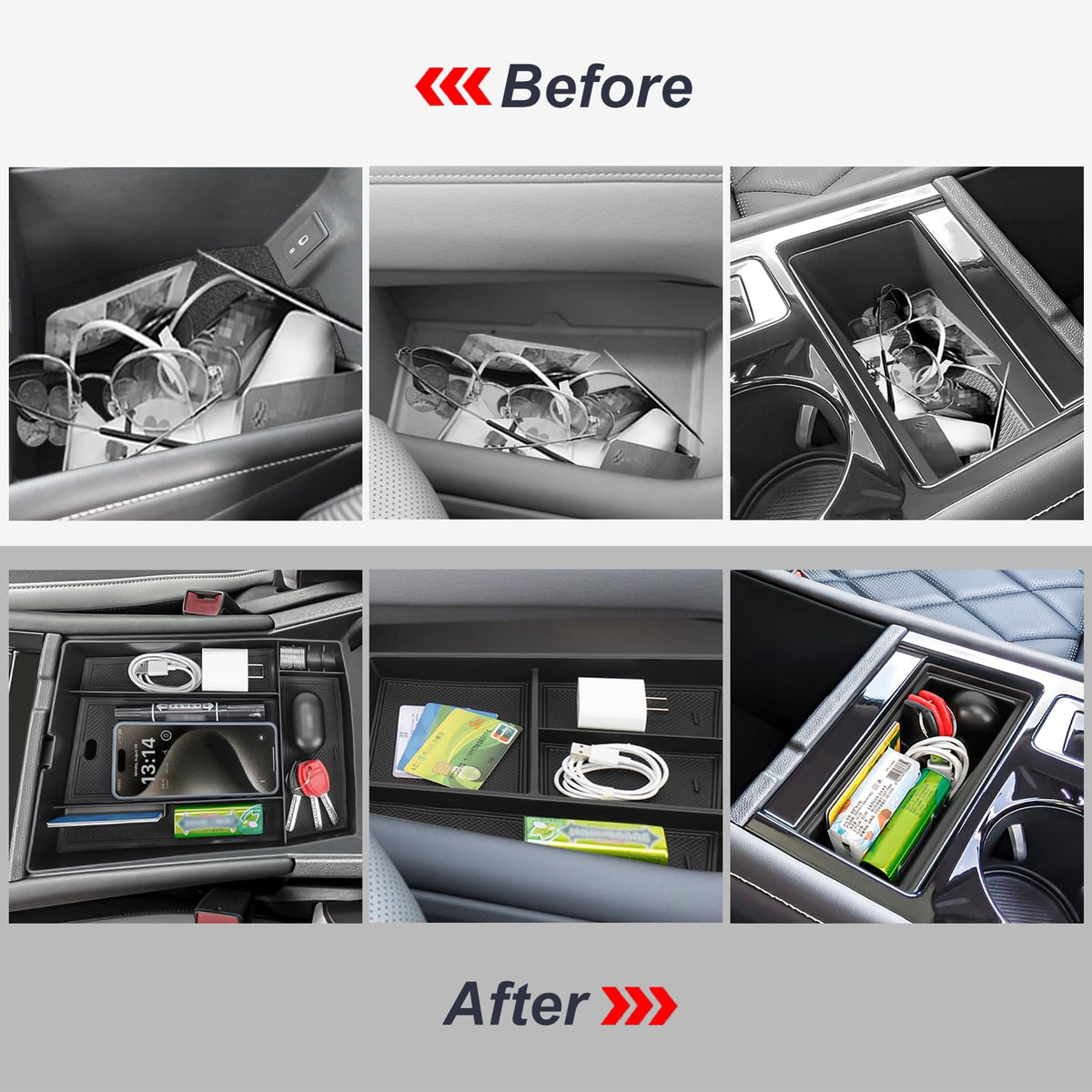 Neepiar lower console tray detail, durable ABS tray for bulkier storage