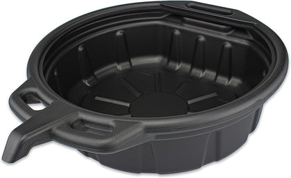 NEIKO front view of black 2‑gallon drain pan, shows durable shape and capacity