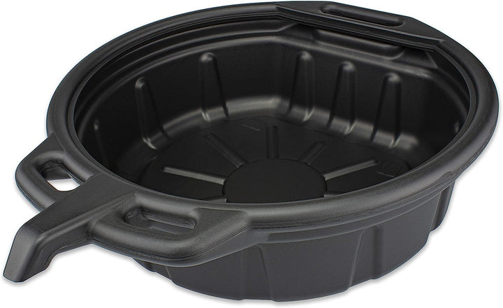 NEIKO front view of black 2‑gallon drain pan, shows durable shape and capacity